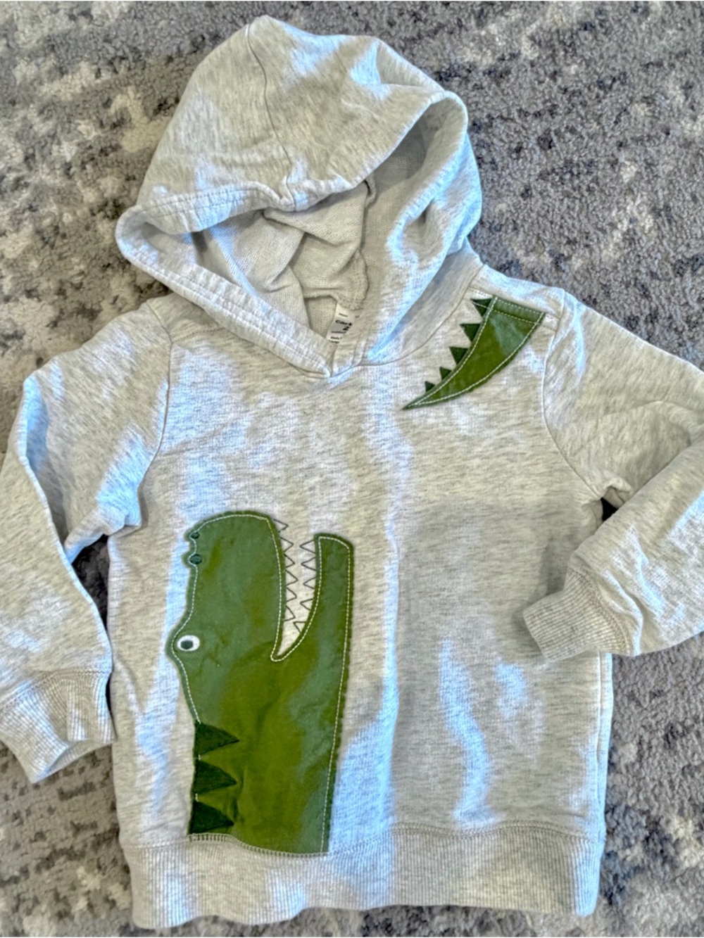 Kids toddler boys 2t Grey Hoodie with Green Dino Applique